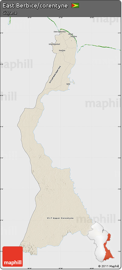 Shaded Relief Map of East Berbice/corentyne, single color outside