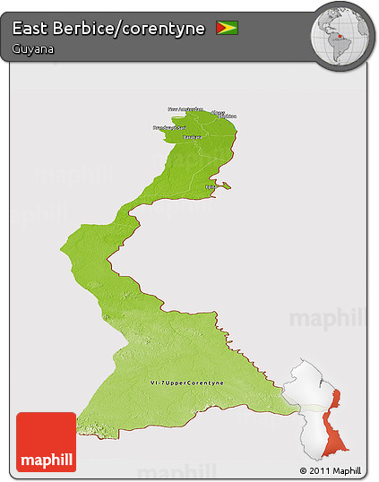 Physical Panoramic Map of East Berbice/corentyne, cropped outside