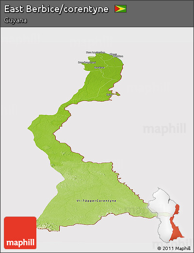 Physical Panoramic Map of East Berbice/corentyne, cropped outside