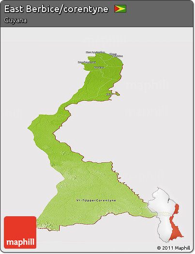 Physical Panoramic Map of East Berbice/corentyne, cropped outside