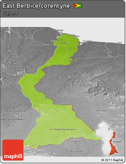 Physical Panoramic Map of East Berbice/corentyne, desaturated