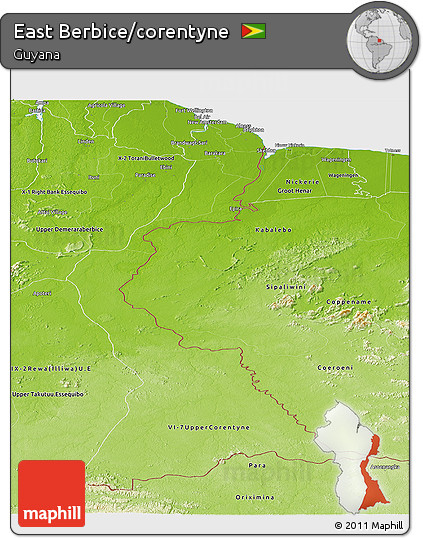 Physical Panoramic Map of East Berbice/corentyne