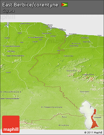 Physical Panoramic Map of East Berbice/corentyne