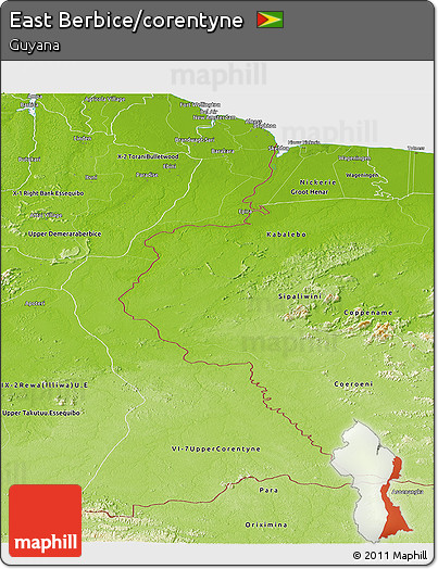 Physical Panoramic Map of East Berbice/corentyne