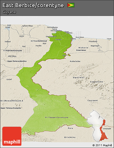 Physical Panoramic Map of East Berbice/corentyne, shaded relief outside