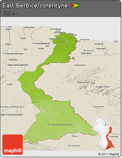 Physical Panoramic Map of East Berbice/corentyne, shaded relief outside