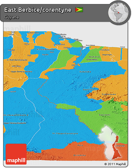 Political Panoramic Map of East Berbice/corentyne