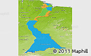 Political Panoramic Map of East Berbice/corentyne, physical outside
