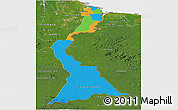 Political Panoramic Map of East Berbice/corentyne, satellite outside