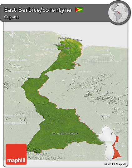 Satellite Panoramic Map of East Berbice/corentyne, lighten
