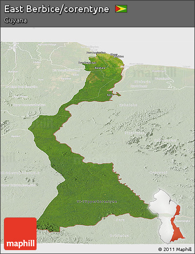 Satellite Panoramic Map of East Berbice/corentyne, lighten