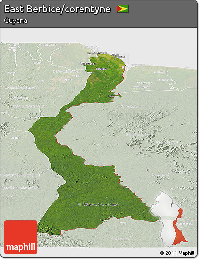 Satellite Panoramic Map of East Berbice/corentyne, lighten