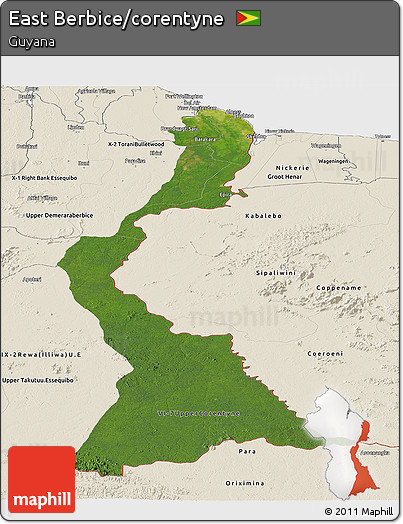 Satellite Panoramic Map of East Berbice/corentyne, shaded relief outside