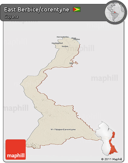 Shaded Relief Panoramic Map of East Berbice/corentyne, cropped outside