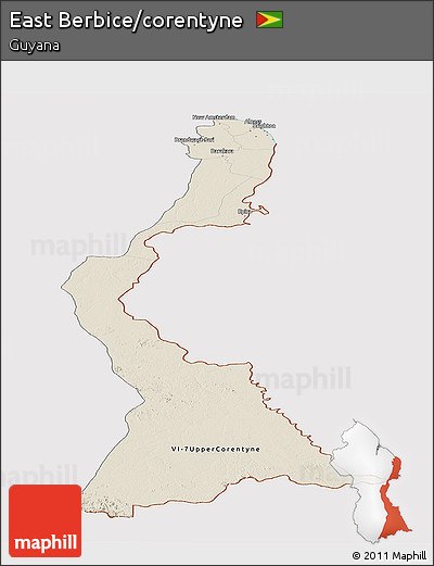 Shaded Relief Panoramic Map of East Berbice/corentyne, cropped outside