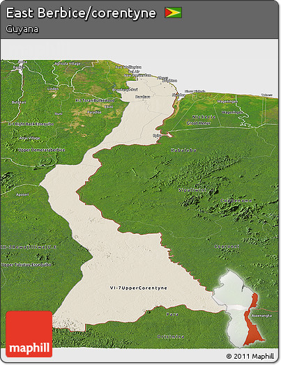 Shaded Relief Panoramic Map of East Berbice/corentyne, satellite outside