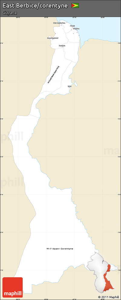 Classic Style Simple Map of East Berbice/corentyne, single color outside