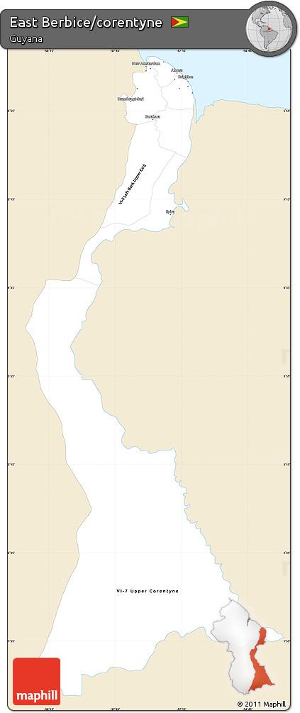 Classic Style Simple Map of East Berbice/corentyne, single color outside