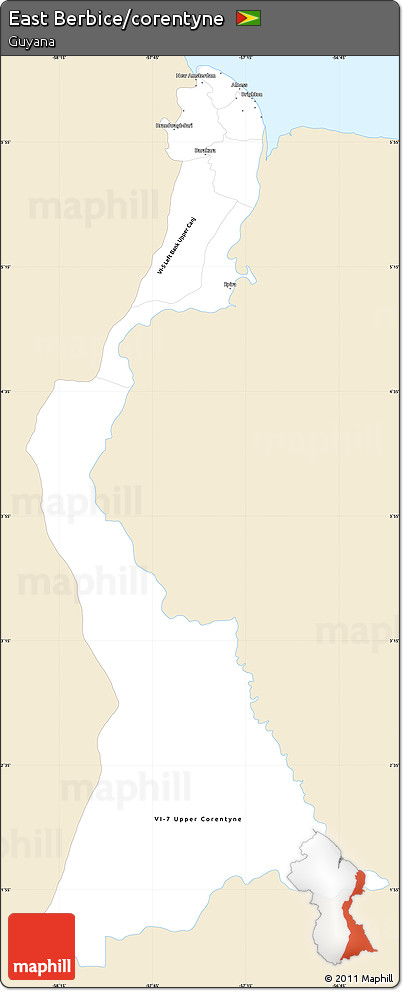Classic Style Simple Map of East Berbice/corentyne, single color outside