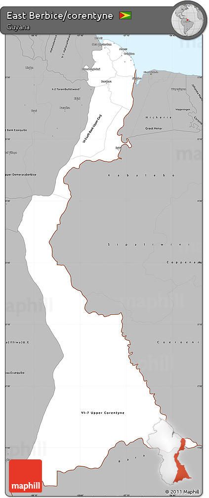 Gray Simple Map of East Berbice/corentyne