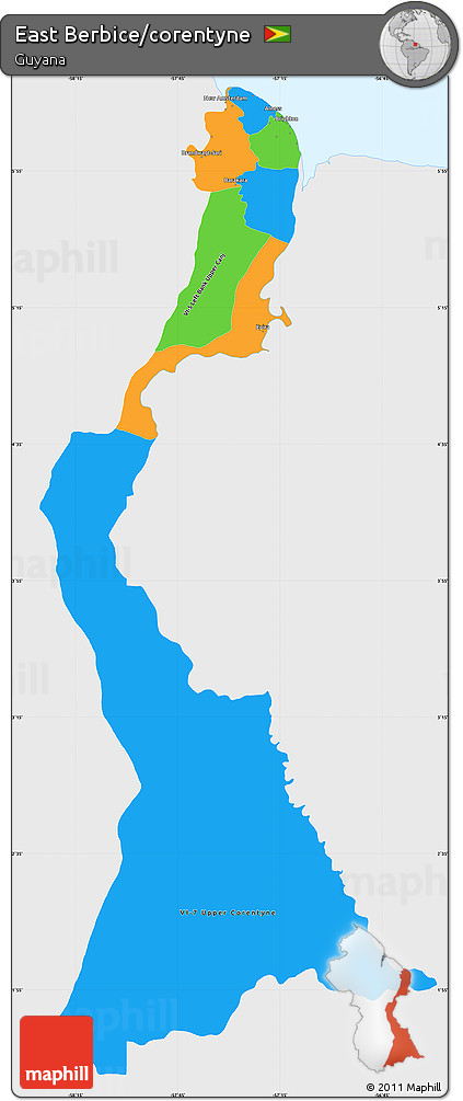 Political Simple Map of East Berbice/corentyne, single color outside