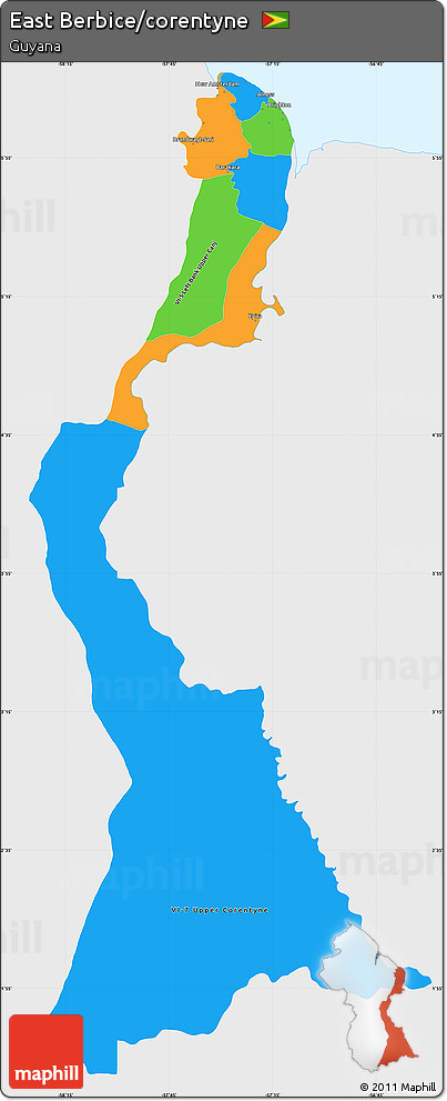Political Simple Map of East Berbice/corentyne, single color outside