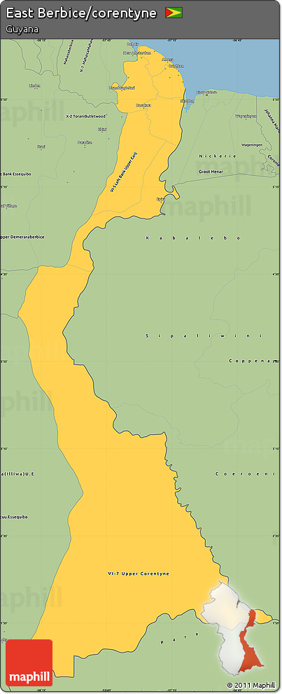 Savanna Style Simple Map of East Berbice/corentyne