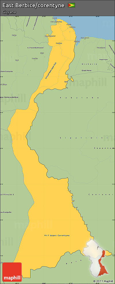 Savanna Style Simple Map of East Berbice/corentyne
