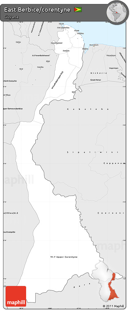 Silver Style Simple Map of East Berbice/corentyne