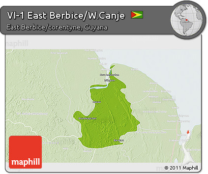 Physical 3D Map of VI-1 East Berbice/W.Canje, lighten