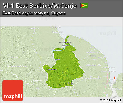Physical 3D Map of VI-1 East Berbice/W.Canje, lighten