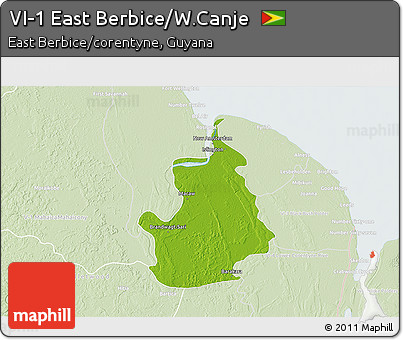 Physical 3D Map of VI-1 East Berbice/W.Canje, lighten