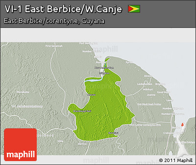 Physical 3D Map of VI-1 East Berbice/W.Canje, lighten, semi-desaturated