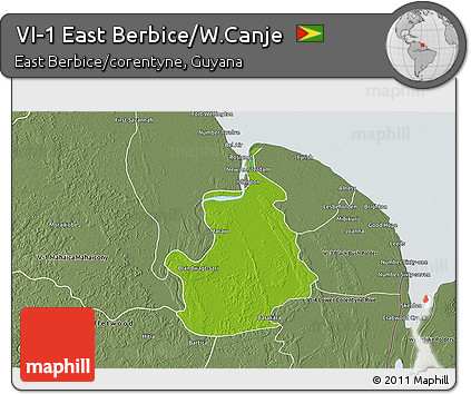 Physical 3D Map of VI-1 East Berbice/W.Canje, semi-desaturated