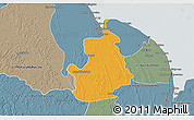 Political 3D Map of VI-1 East Berbice/W.Canje, semi-desaturated