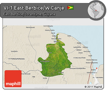 Satellite 3D Map of VI-1 East Berbice/W.Canje, shaded relief outside