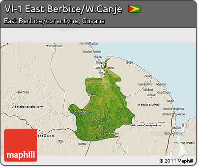 Satellite 3D Map of VI-1 East Berbice/W.Canje, shaded relief outside