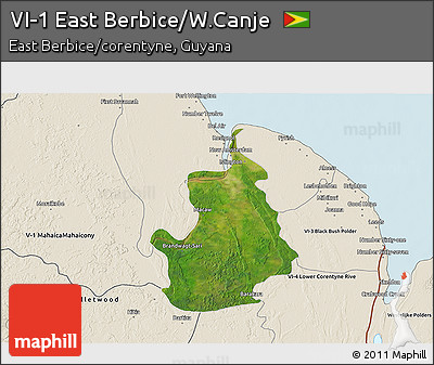 Satellite 3D Map of VI-1 East Berbice/W.Canje, shaded relief outside