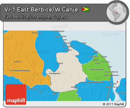 Shaded Relief 3D Map of VI-1 East Berbice/W.Canje, political outside