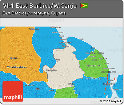 Shaded Relief 3D Map of VI-1 East Berbice/W.Canje, political outside