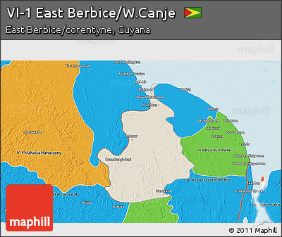 Shaded Relief 3D Map of VI-1 East Berbice/W.Canje, political outside