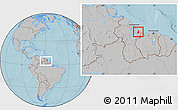 Gray Location Map of VI-1 East Berbice/W.Canje, within the entire country, hill shading