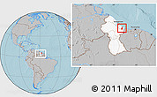 Gray Location Map of VI-1 East Berbice/W.Canje, highlighted country, within the entire country, hill shading