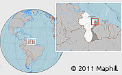 Gray Location Map of VI-1 East Berbice/W.Canje, highlighted country, highlighted parent region, within the entire country, hill shading