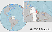 Gray Location Map of VI-1 East Berbice/W.Canje, highlighted country, highlighted parent region, hill shading