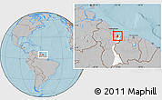 Gray Location Map of VI-1 East Berbice/W.Canje, highlighted parent region, hill shading
