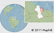 Savanna Style Location Map of VI-1 East Berbice/W.Canje, highlighted country, within the entire country, hill shading