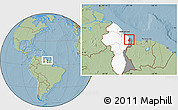 Savanna Style Location Map of VI-1 East Berbice/W.Canje, highlighted country, highlighted parent region, hill shading