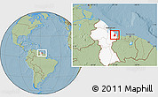 Savanna Style Location Map of VI-1 East Berbice/W.Canje, highlighted country, hill shading