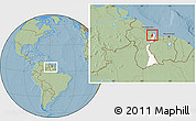 Savanna Style Location Map of VI-1 East Berbice/W.Canje, highlighted parent region, within the entire country, hill shading
